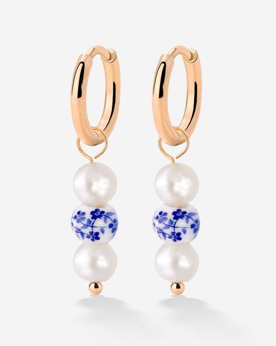 Flower Tile Pearl Hoop Set Small Roségold