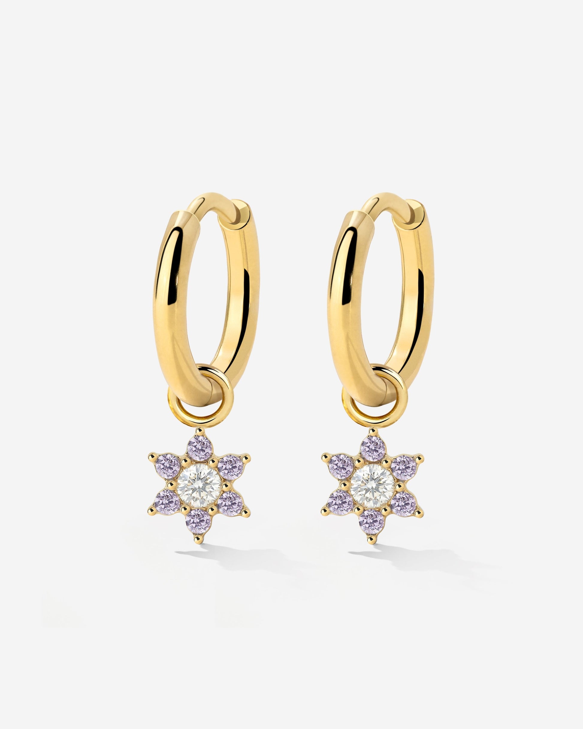 Purple Petal Hoop Set Small Gold