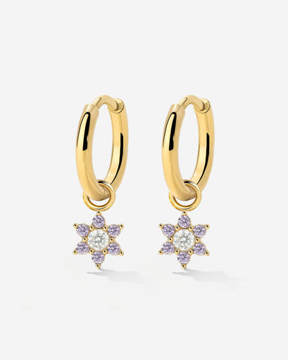 Purple Petal Hoop Set Small Gold