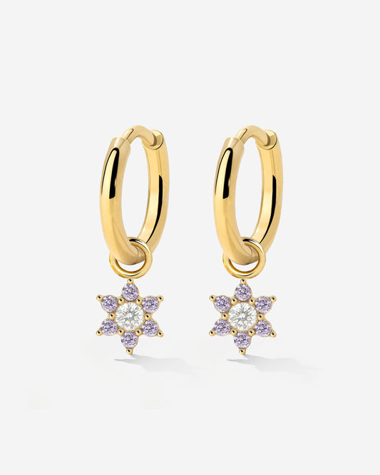 Purple Petal Hoop Set Small Gold