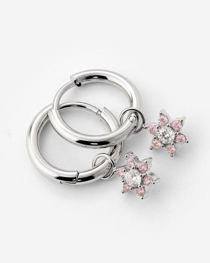 Pink Petal Hoop Set Small Silber