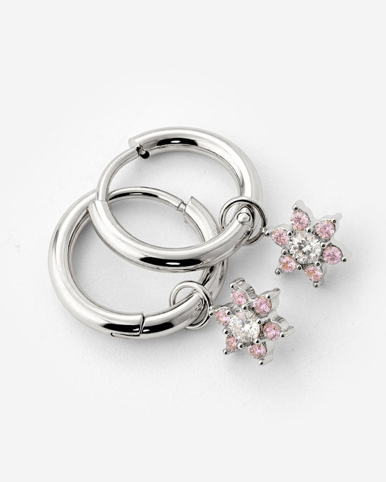 Pink Petal Hoop Set Small Silber