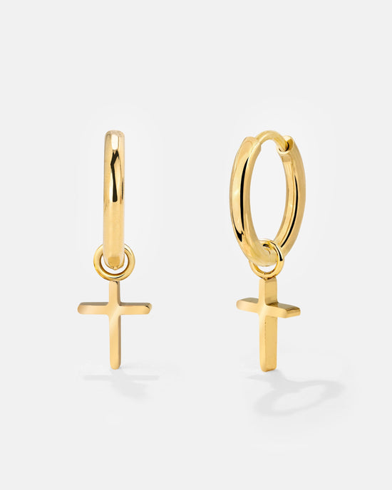 Saints Cross Hoop Set Small Gold