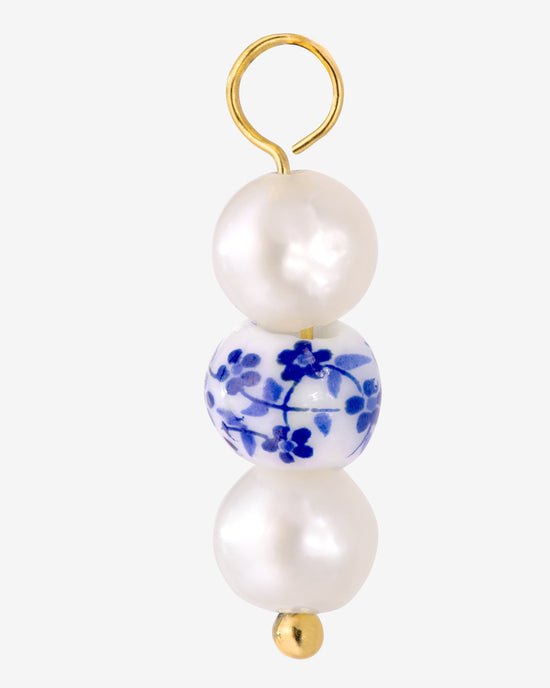 Flower Tile Pearl Hoop Set Small Gold