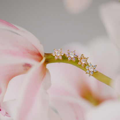 Sparkling Pink Petal Studs Gold