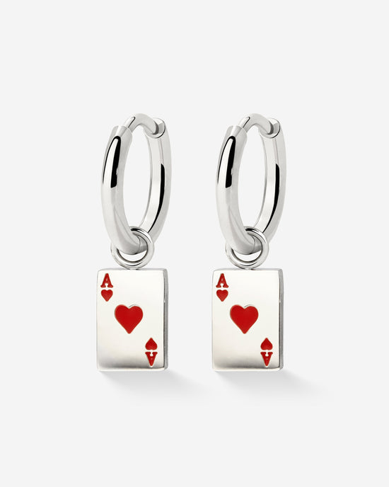 Red Ace Hoop Set Small Silber