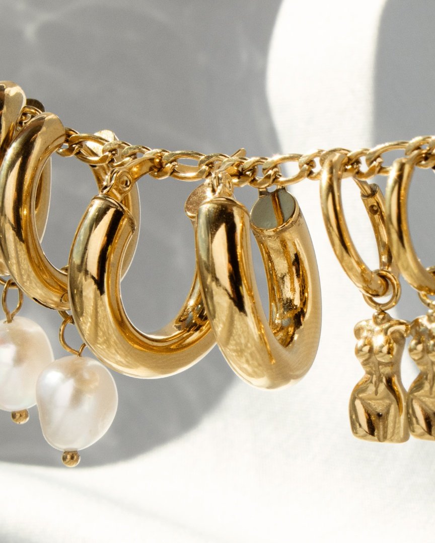 Chunky Pearl Hoop Set Silber