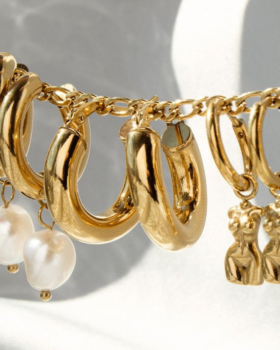 Chunky Pearl Hoop Set Silber