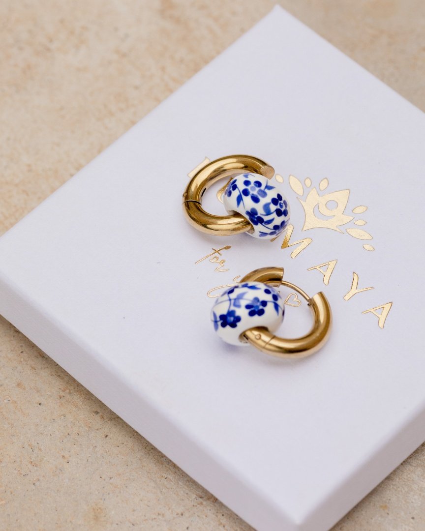 Chunky Flower Tile Hoop Set Medium Gold