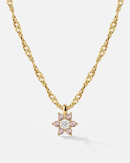 Sparkling Pink Petal Necklace Gold