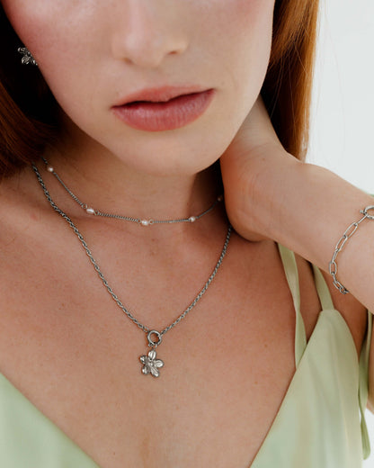 Blossom Rope Chain Necklace Set Silber