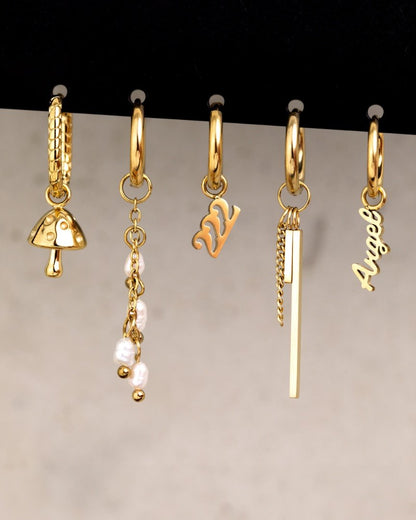 Cute Mushroom Twisted Oval Hoop Set Baby Gold