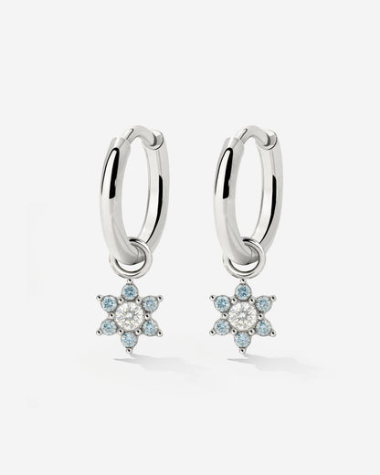 Blue Petal Hoop Set Small Silber