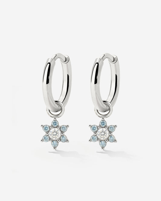 Blue Petal Hoop Set Small Silber