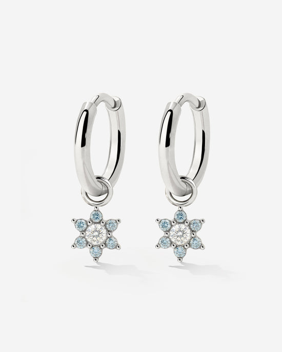 Blue Petal Hoop Set Small Silber