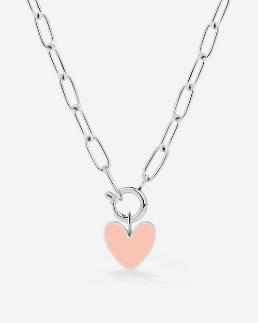 Pink Heart Oval Links Necklace Set Silber