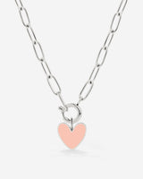 Pink Heart Oval Links Necklace Set Silber