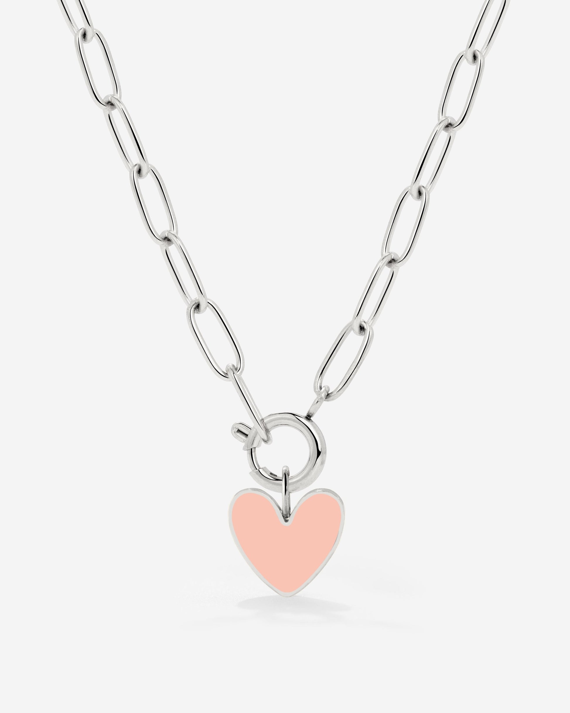 Pink Heart Oval Links Necklace Set Silber
