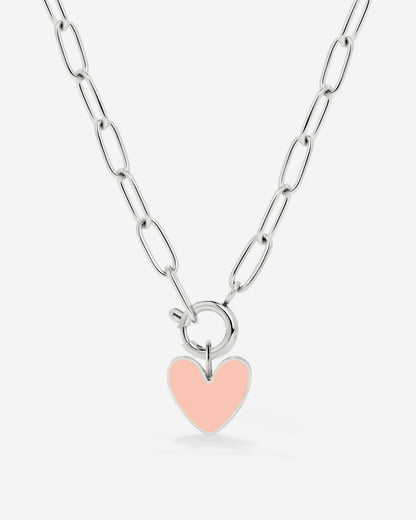 Pink Heart Oval Links Necklace Set Silber