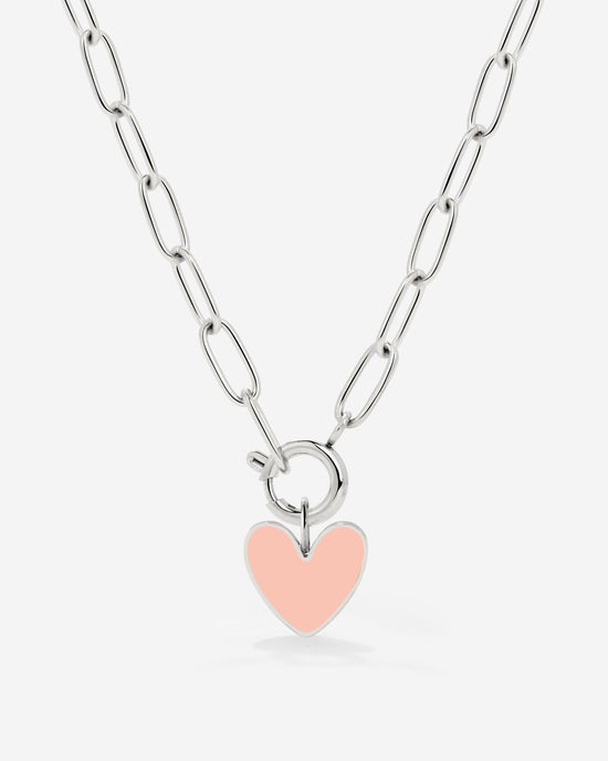 Pink Heart Oval Links Necklace Set Silber