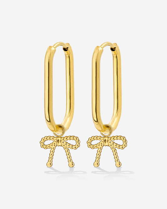 Dotted Ribbon Oval Hoop Set Small Gold