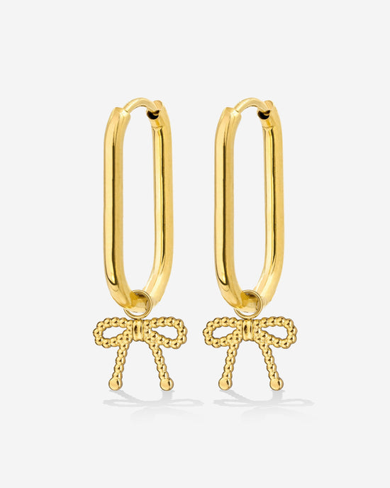Dotted Ribbon Oval Hoop Set Small Gold