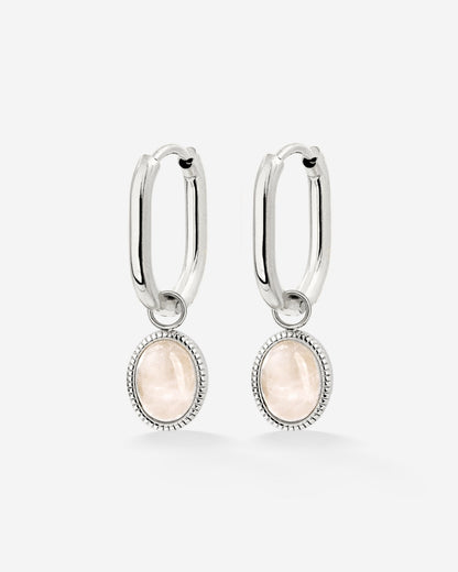 Blush Quartz Oval Hoop Set Baby Silber