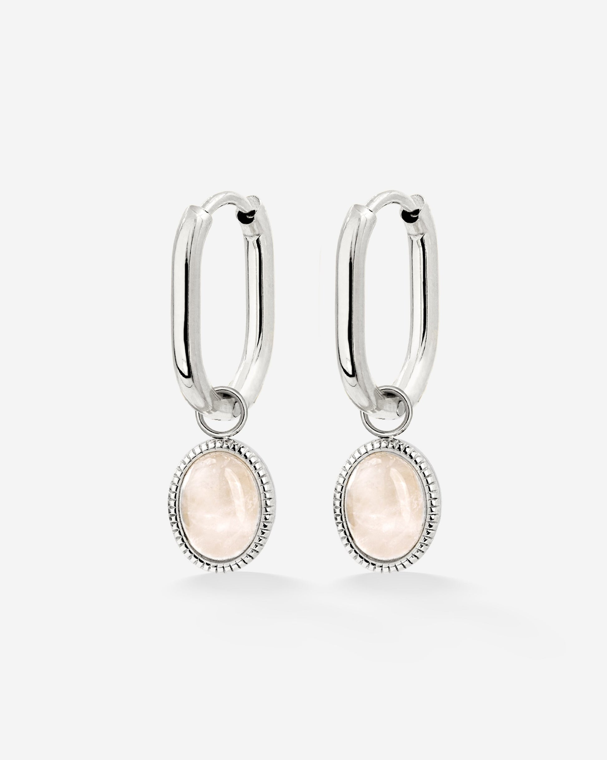 Blush Quartz Oval Hoop Set Baby Silber