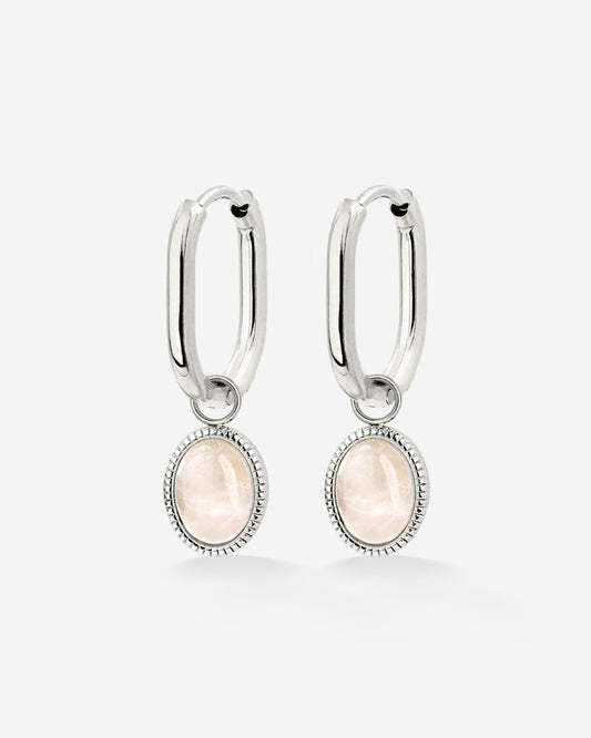 Blush Quartz Oval Hoop Set Baby Silber