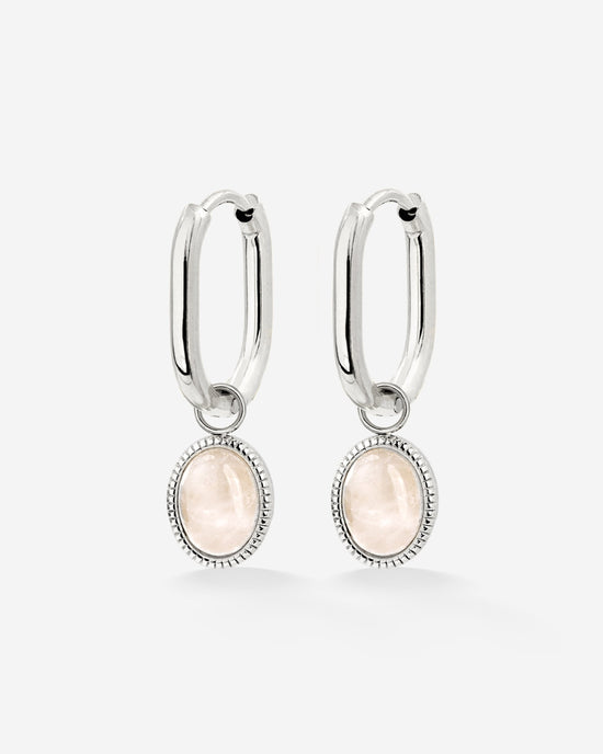 Blush Quartz Oval Hoop Set Baby Silber