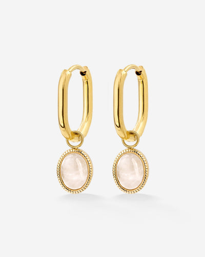 Blush Quartz Oval Hoop Set Baby Gold