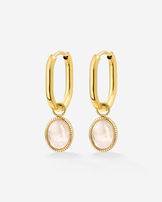 Blush Quartz Oval Hoop Set Baby Gold