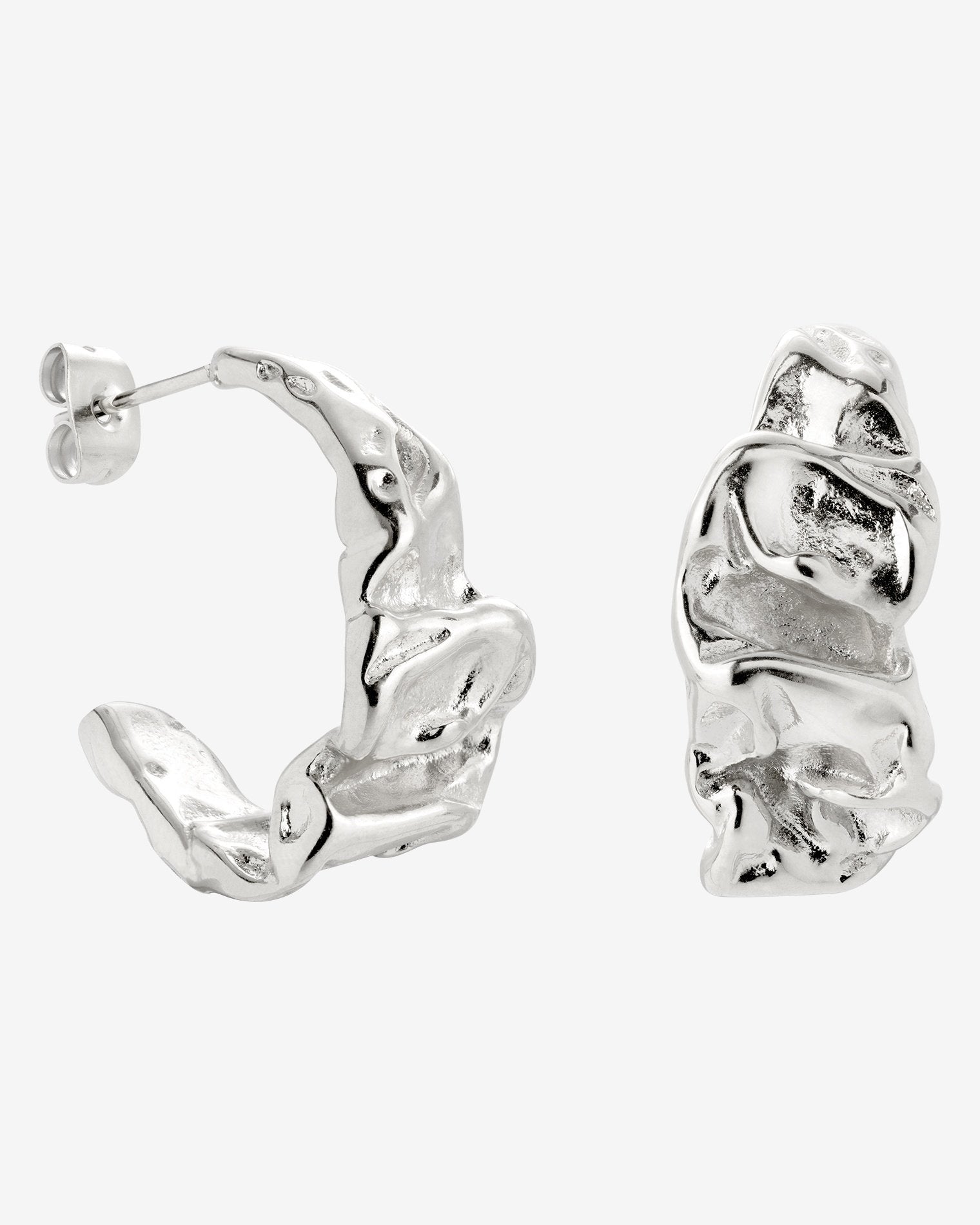 Crinkled Hoop Studs Silber