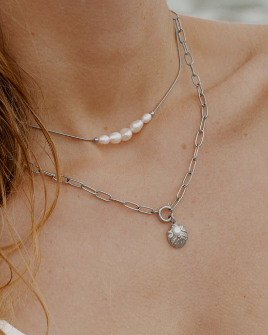 Ocean Lovers Oval Links Necklace Set Silber