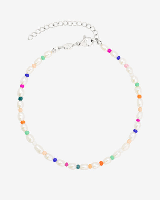 Rainbow Pearl Anklet Silber