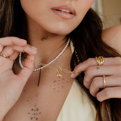 Whale Tail Oval Links Necklace Set Gold