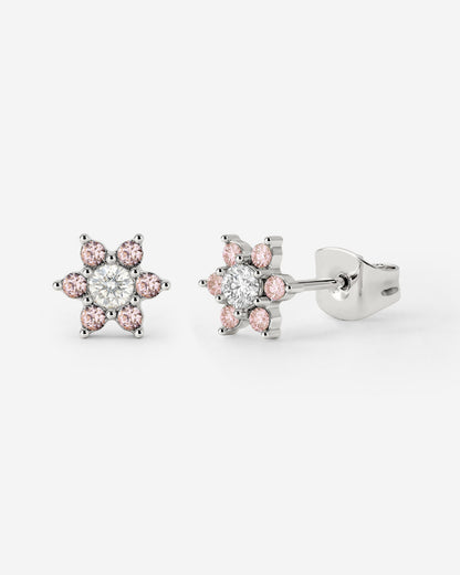 Sparkling Pink Petal Studs Silber