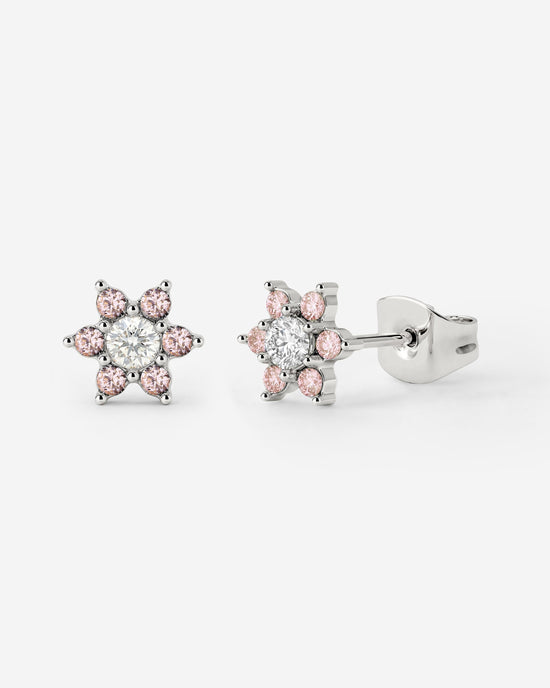 Sparkling Pink Petal Studs Silber