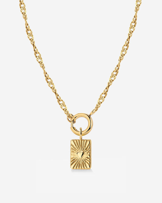 Glowing Heart Singapore Chain Necklace Set Gold