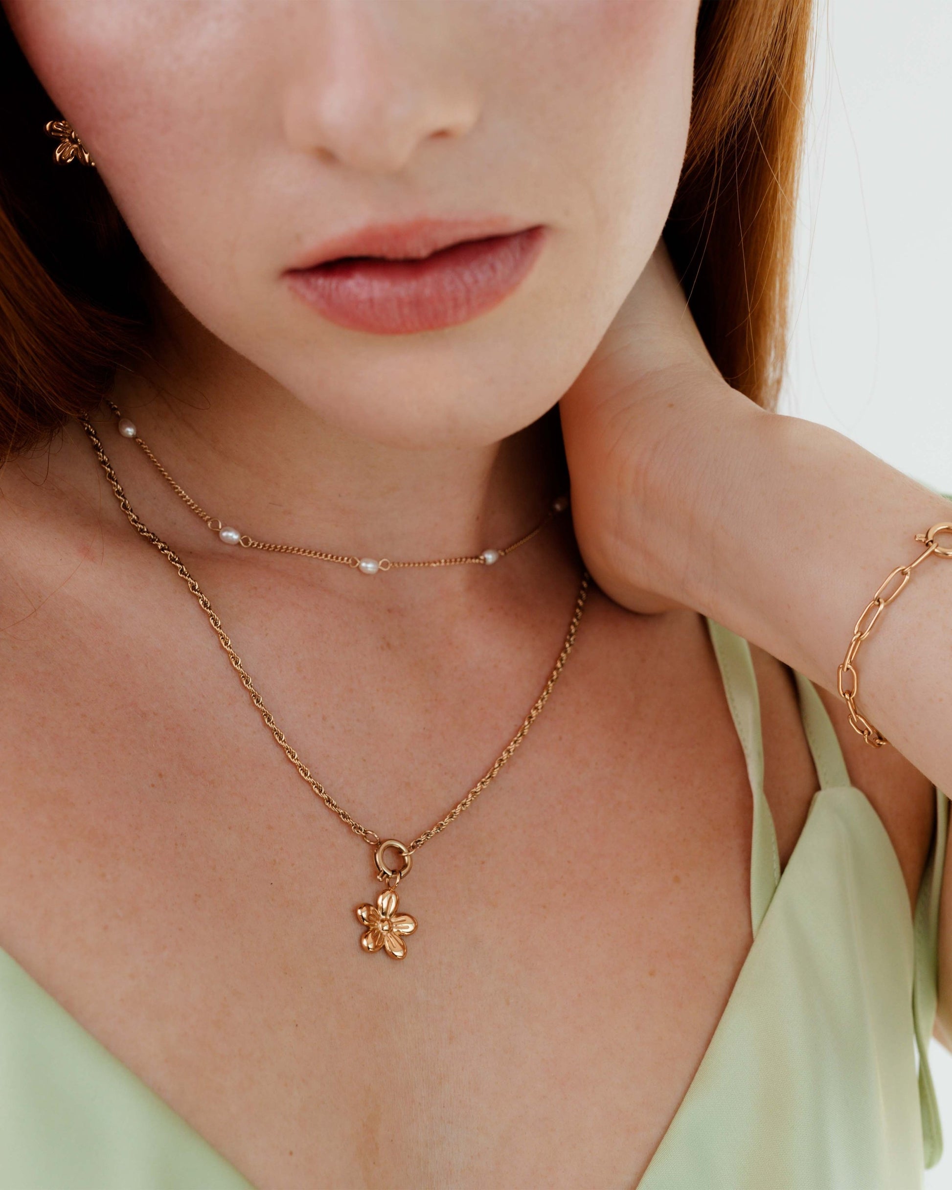 Blossom Rope Chain Necklace Set Roségold