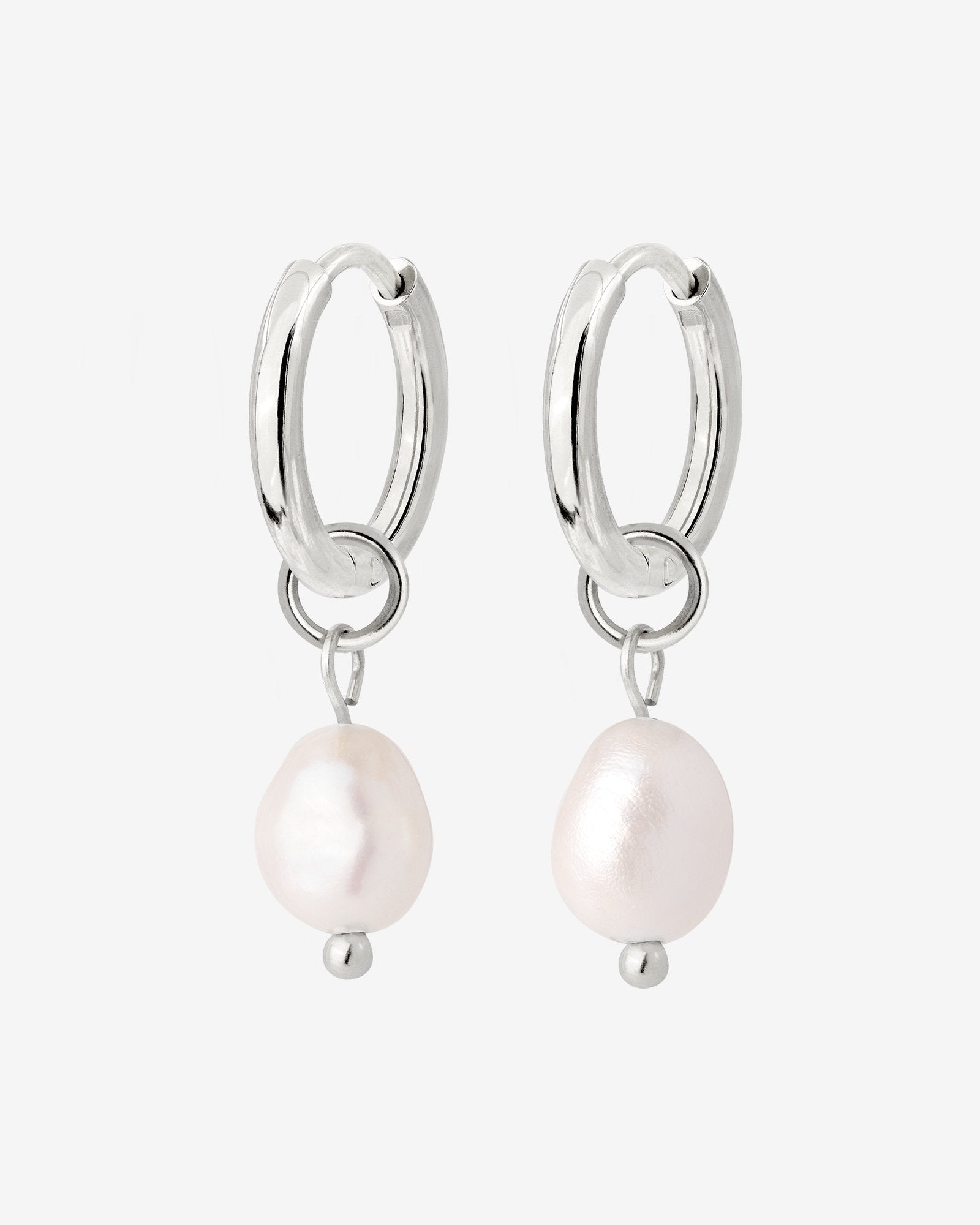 Chunky Pearl Hoop Set Small Silber