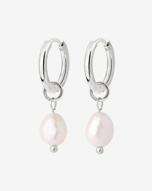 Chunky Pearl Hoop Set Small Silber