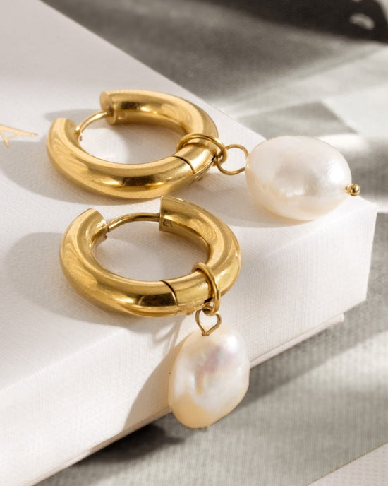 Chunky Pearl Hoop Set Silber