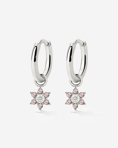Pink Petal Hoop Set Small Silber