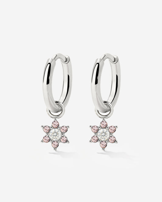 Pink Petal Hoop Set Small Silber