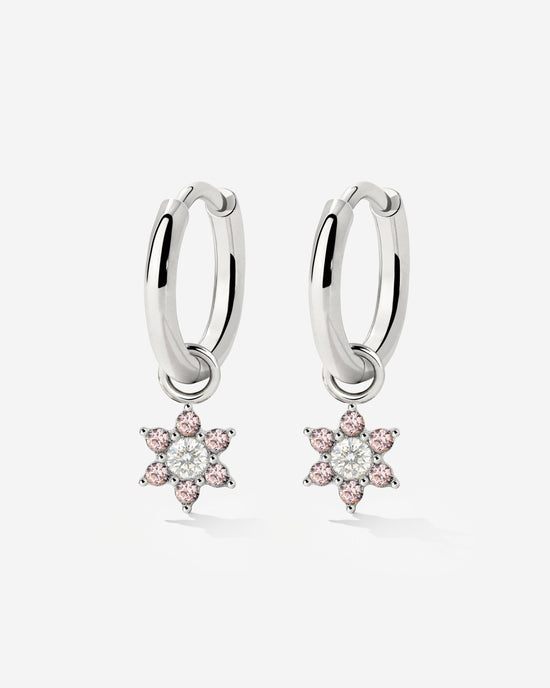 Pink Petal Hoop Set Small Silber