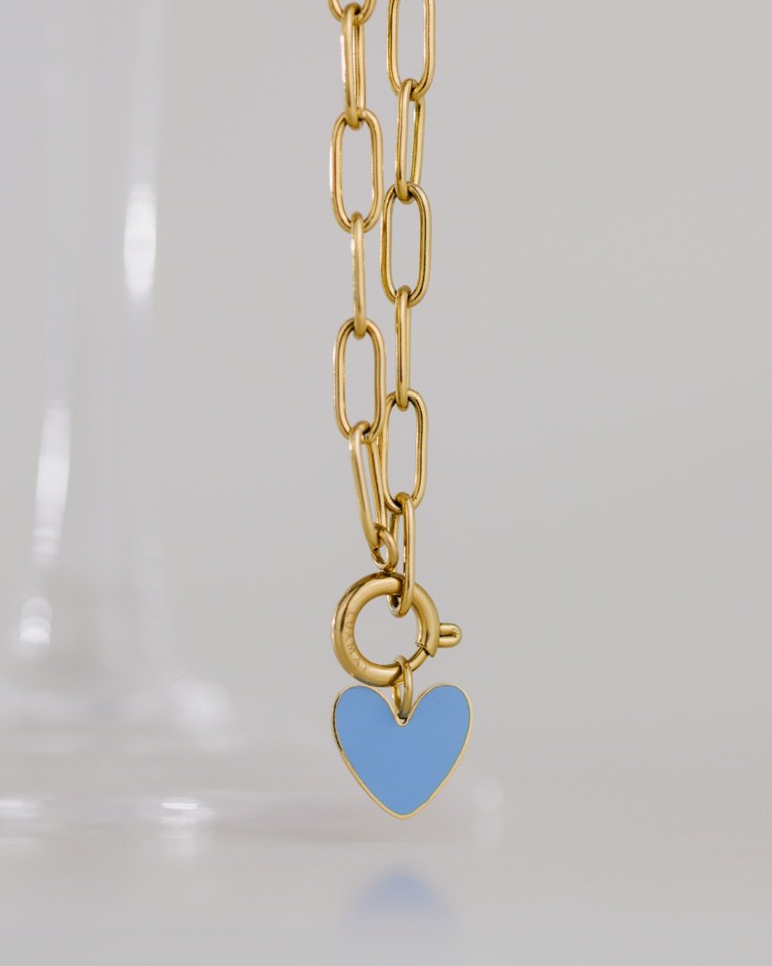 Blue Heart Oval Links Necklace Set Gold