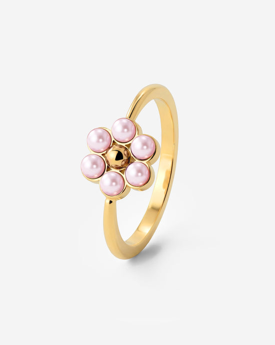 Pretty Pink Daisy Ring Gold