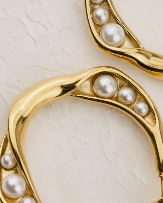 Branch Pearl Hoop Studs Gold