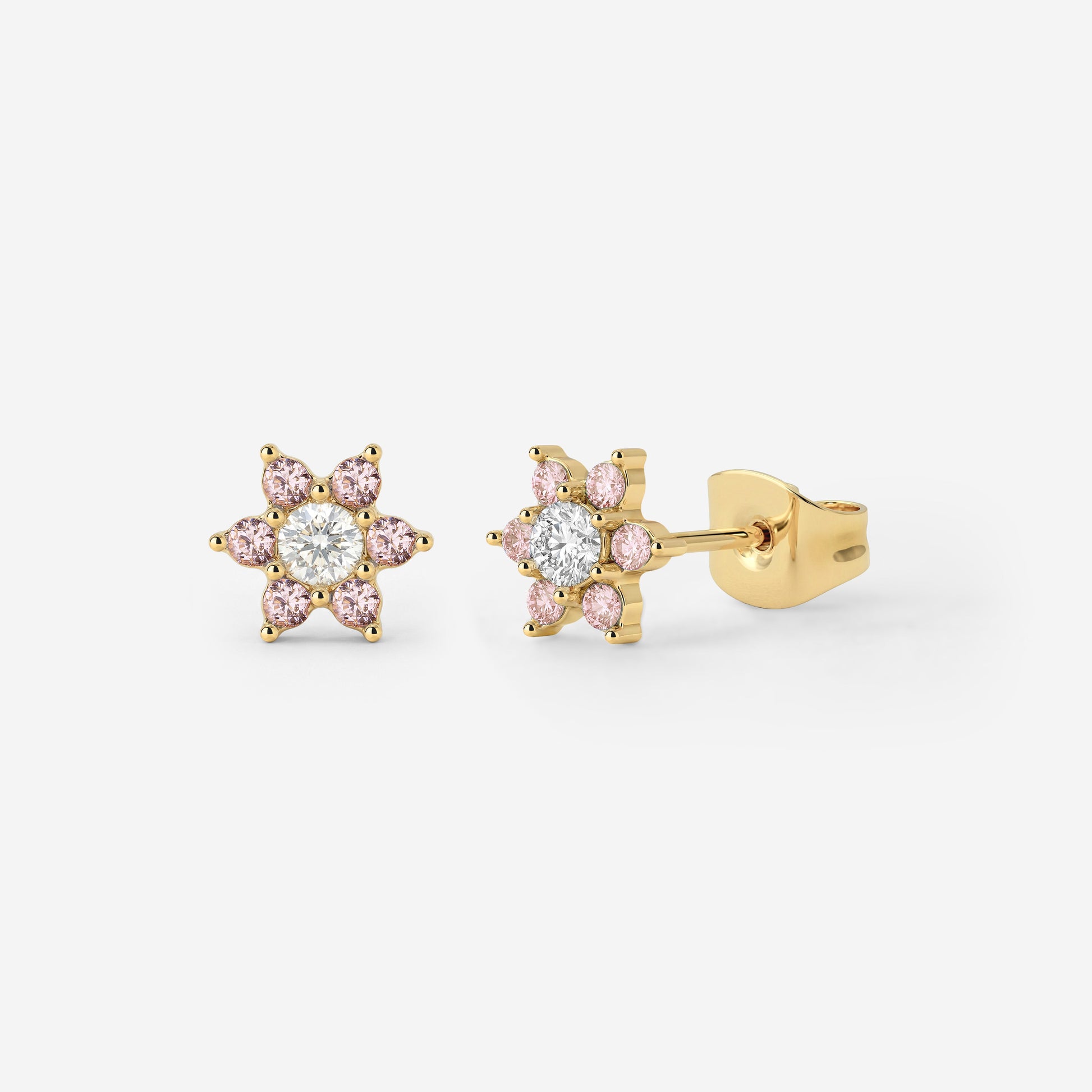 Sparkling Pink Petal Studs Gold